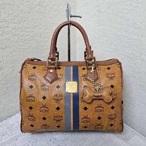 MCM Cognac Boston Medium No Long Strap Handbag Satchel AUTHENTIC